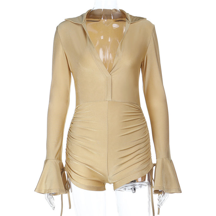 Damen eleganter Bodysuit mit lässigem Kragen und Raffung Echo Archiv