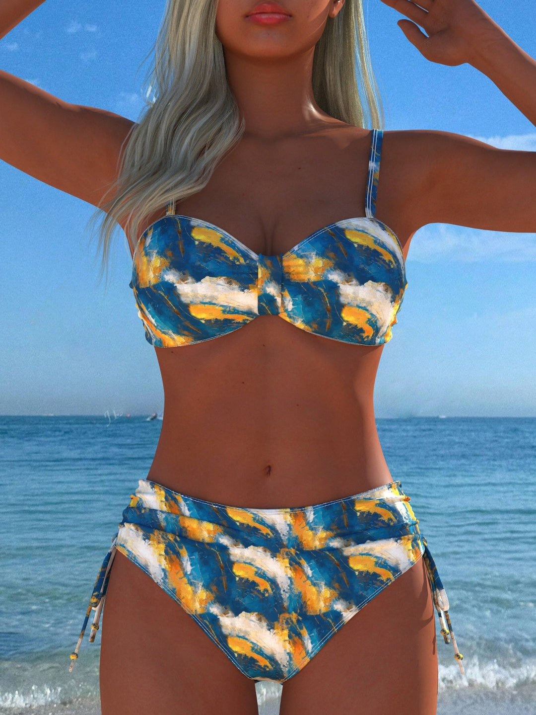 Damen Bikini-Set mit stilvollem Karomuster und goldfarbenen Akzenten Echoarchiv