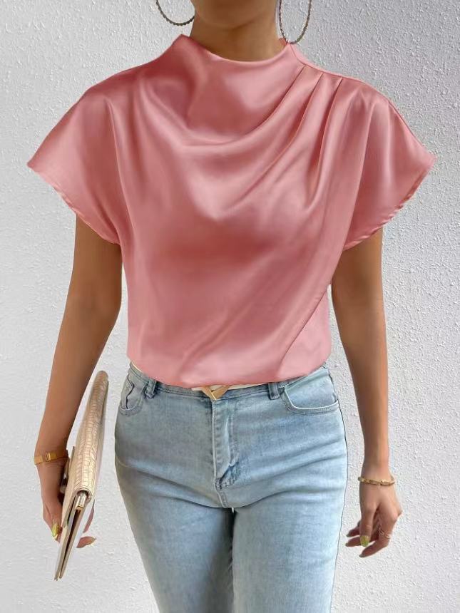 Damen Elegantes Satinoberteil mit hochgeschlossenem Ausschnitt und soften Drapierungen Echo Archiv