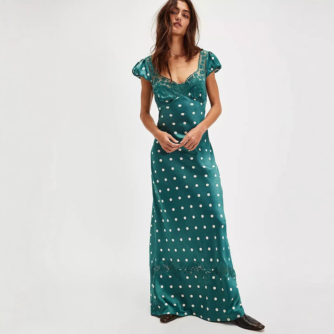 Damen Elegantes Maxikleid mit Polka-Dots und romantischem Rückenausschnitt Echo Archiv