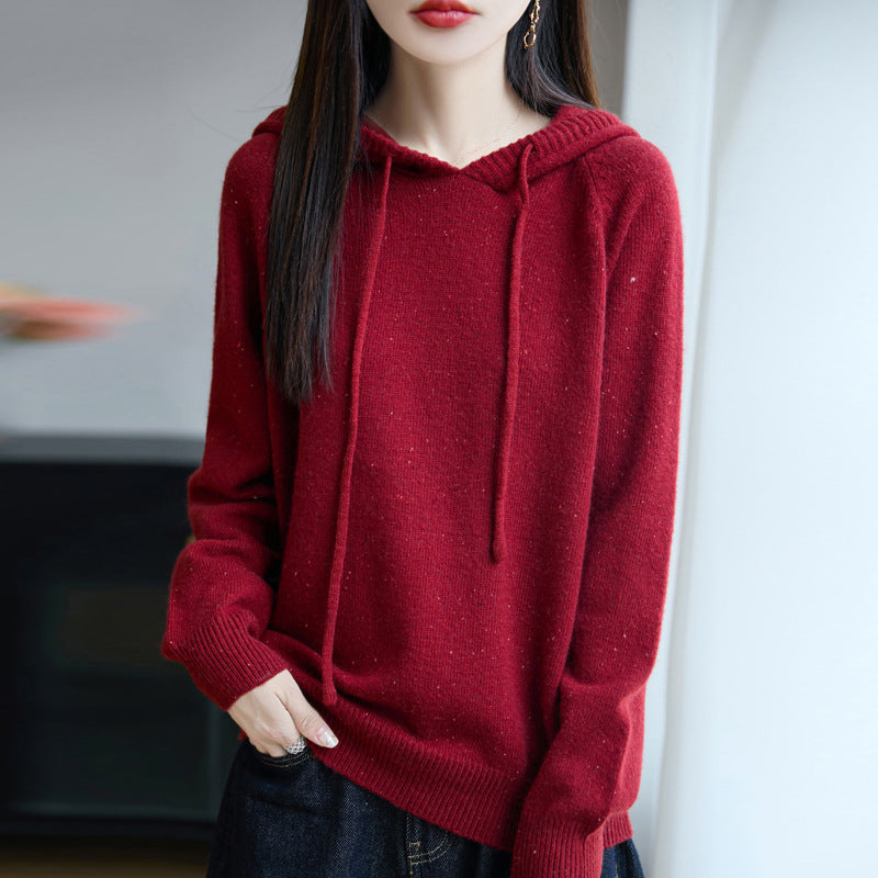 Damen Weicher Feinstrick-Kapuzenpullover mit Nep‑Garn und gerippten Bündchen Echoarchiv