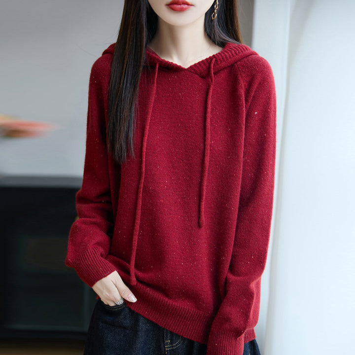 Damen Weicher Feinstrick-Kapuzenpullover mit Nep‑Garn und gerippten Bündchen Echoarchiv