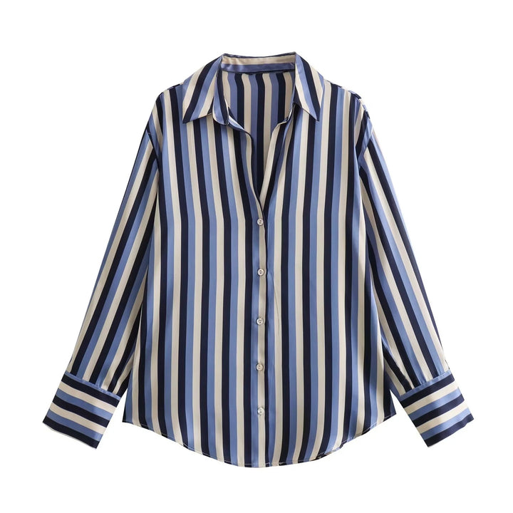 Damen Oversized Satinbluse mit Hemdkragen und breiten Manschetten Echo Archiv
