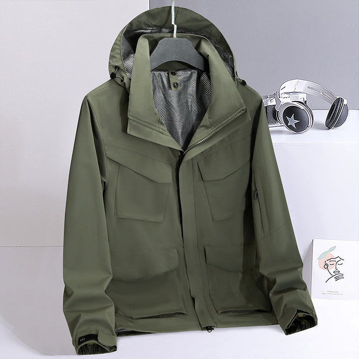 Herren Wasserabweisende Field-Utility-Jacke mit Kapuze und Mehrfach-Taschen Echo Archiv
