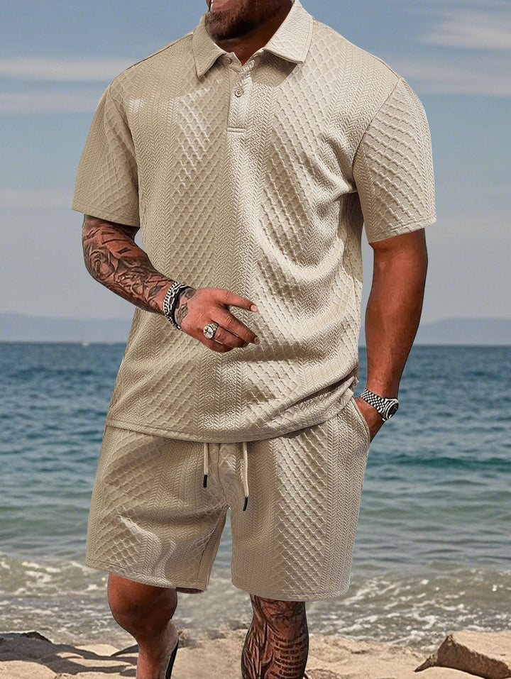 Herren nan geprägtes Strand-Ensemble mit offenem Kurzarm-Hemd und Kordel-Bermuda Echoarchiv