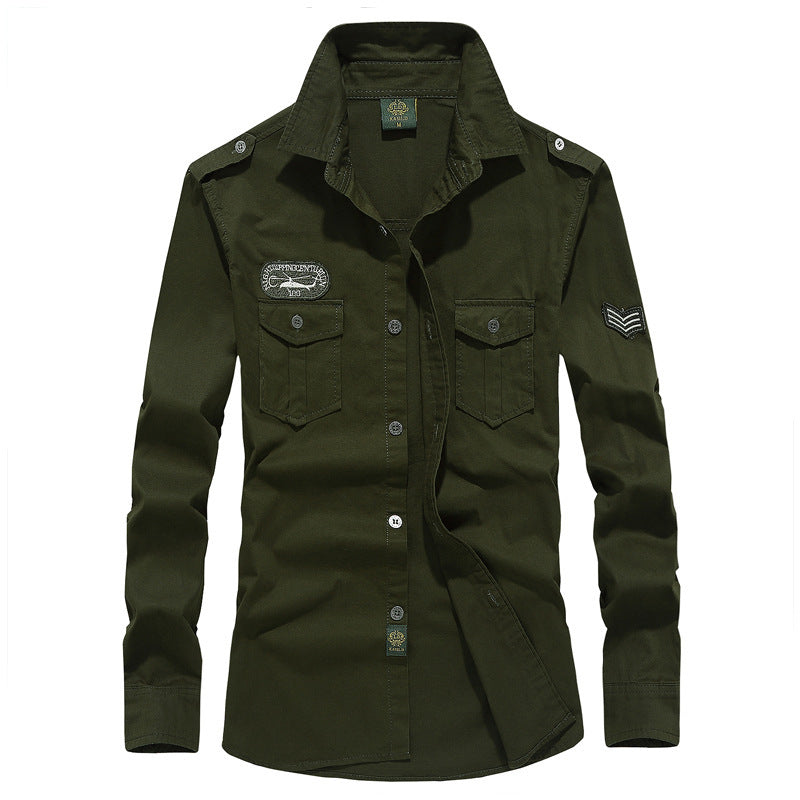 Herren nan militärisches Langarmhemd mit Schulterklappen, aufgesetzten Brusttaschen und Stick-Details Echo Archiv
