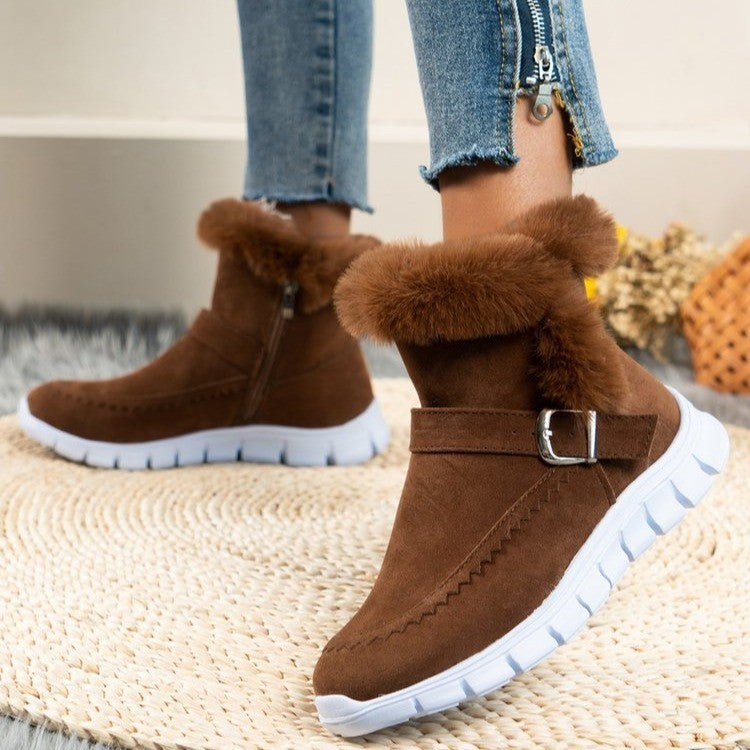 Damen Gefütterte Winterstiefel mit komfortablem Reißverschluss und dekorativer Schnalle Echoarchiv