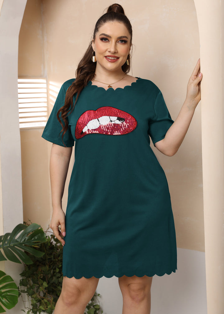 Damen lässiges Freizeitkleid mit verspieltem Lippen-Motiv Echo Archiv