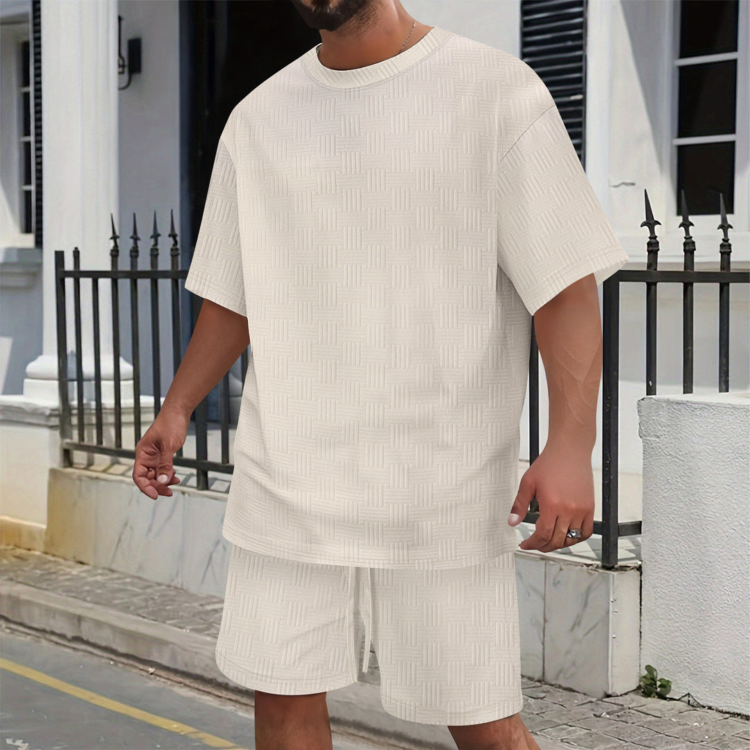 Herren lässiges Kurzarmshirt und Bermudas Set mit strukturiertem Design Echoarchiv