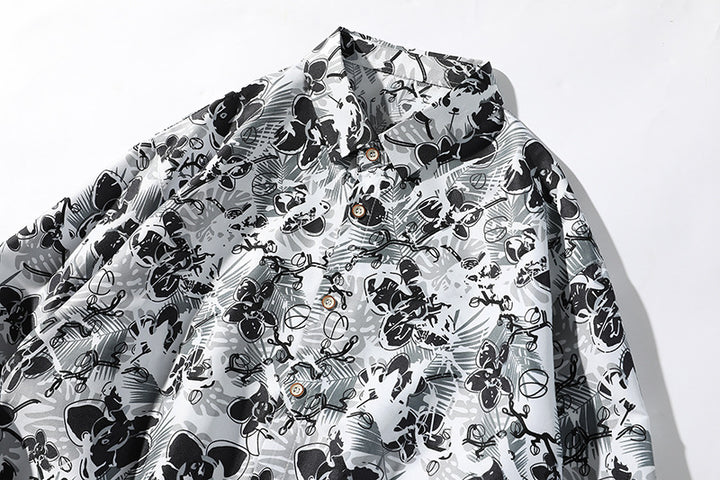 Herren Oversize-Knopfhemd mit grafischem Allover-Print und lockerem Relaxed-Schnitt Echo Archiv