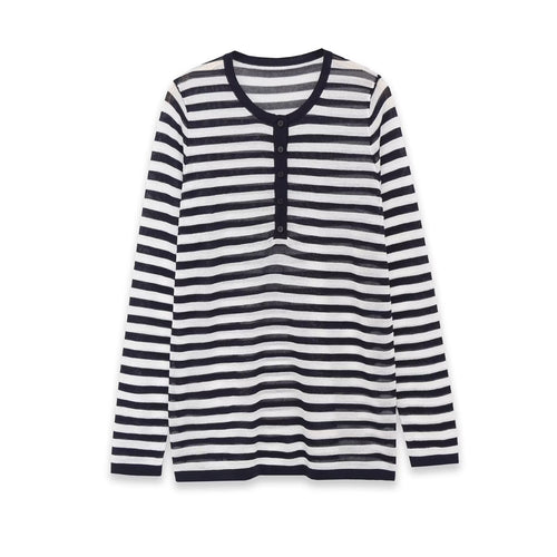 Damen Langarm-Shirt mit Knopfleiste und maritimen Streifen Echo Archiv