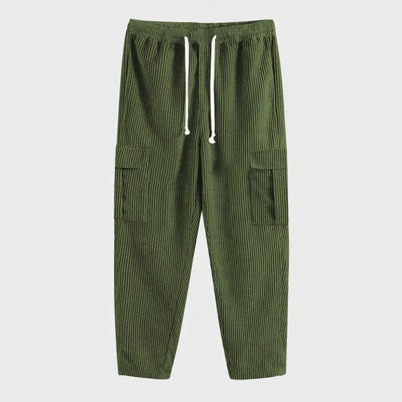 Herren Cord-Cargo-Hose mit elastischem Bund, Kordelzug & aufgesetzten Klappentaschen – Bravaro