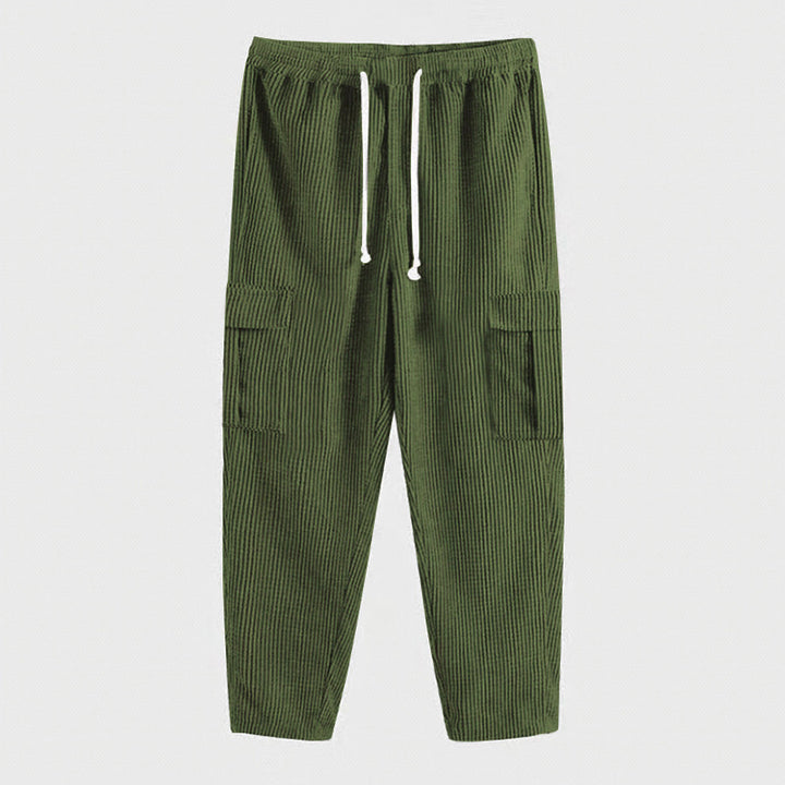 Herren Cord-Cargo-Hose mit elastischem Bund, Kordelzug & aufgesetzten Klappentaschen – Bravaro