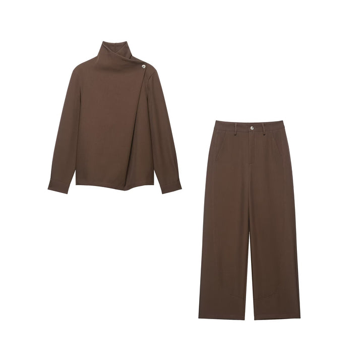 Damen Zweiteiliges Set aus asymmetrischer Rollkragenbluse und weiter Culottehose Echo Archiv