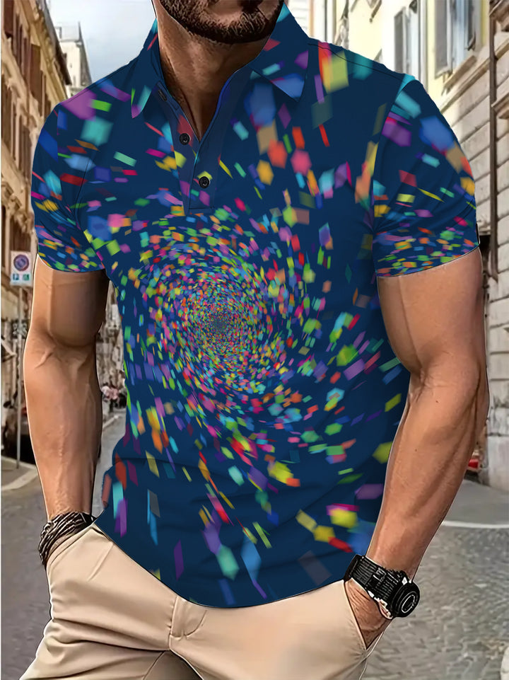 Herren Poloshirt mit spiralartigem Grafikdesign Echoarchiv