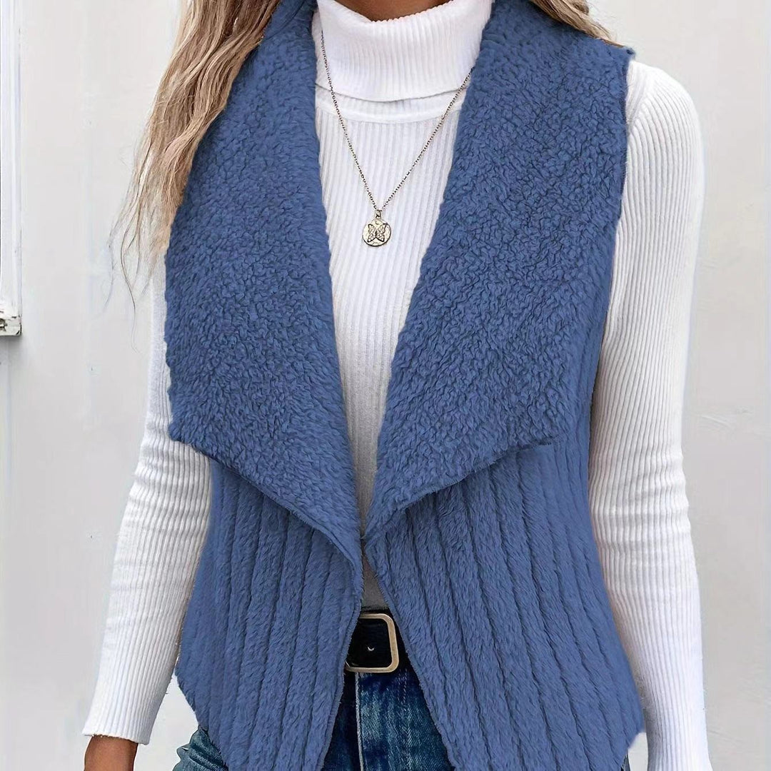 Damen nan kuschelige ärmellose Teddy-Fleece-Weste mit großem Schalkragen und strukturierter Rippenoptik Echo Archiv
