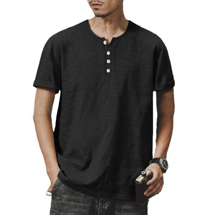 Herren hochwertiges Kurzarm-Henley-T-Shirt mit modischen Knöpfen und bequemer Passform Echoarchiv