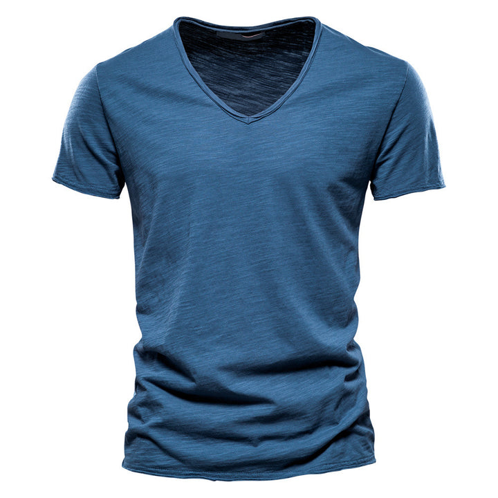 Herren nan leichtes Baumwolljersey Kurzarmshirt mit V-Ausschnitt und schmaler Passform Echo Archiv