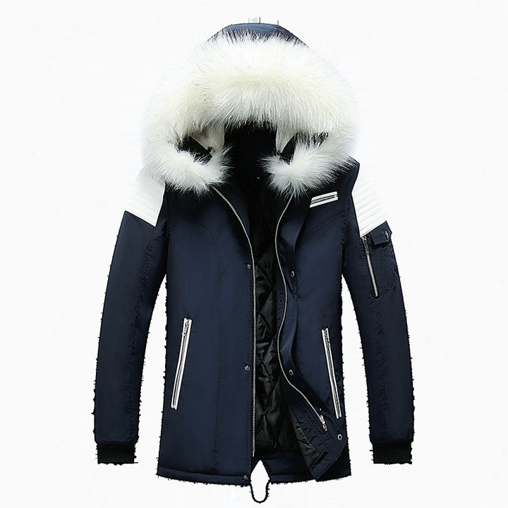 Herren elegante Winterjacke mit modischer Kapuze und Kunstfellbesatz Echoarchiv