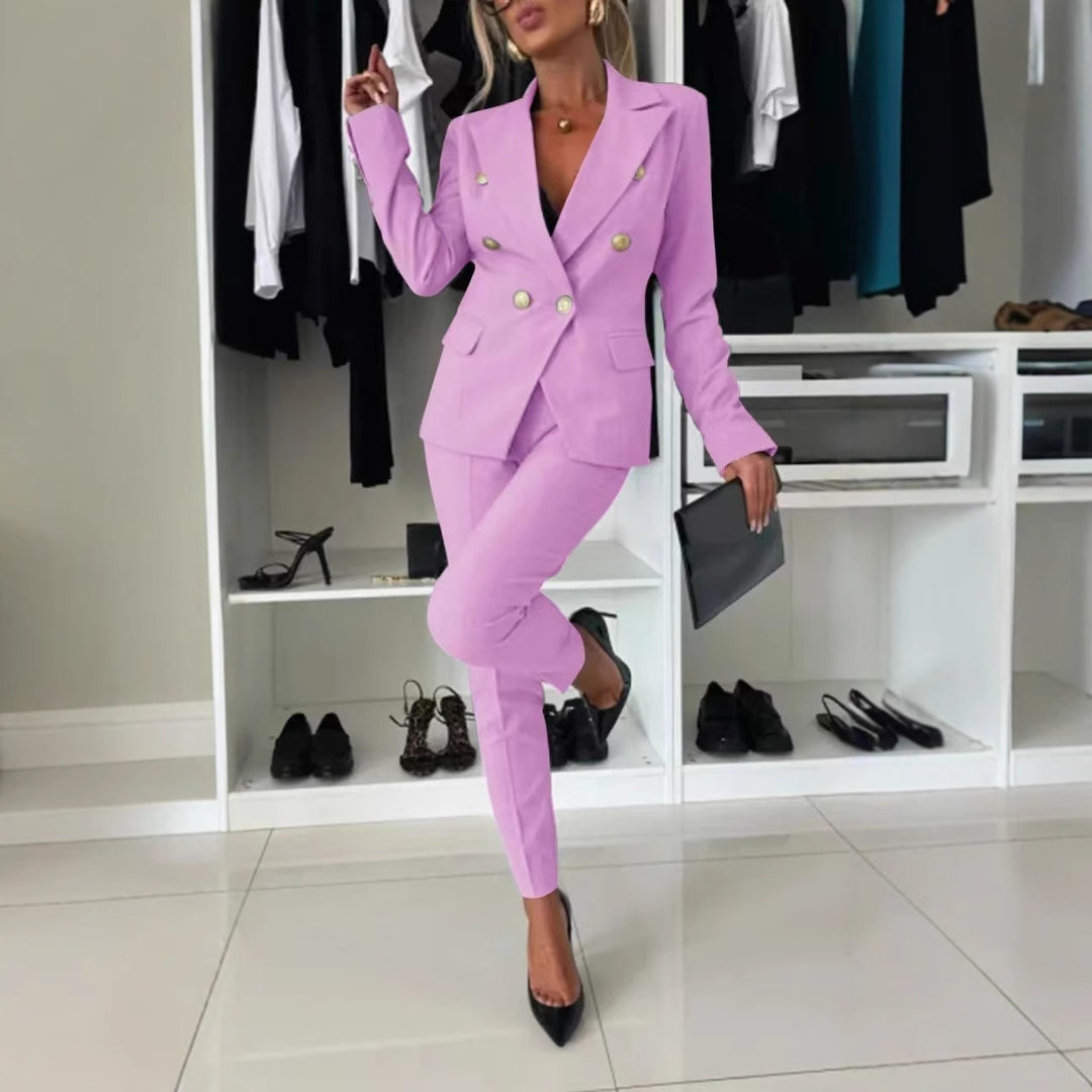 Damen Doppelreihiger taillierter Hosenanzug mit Slim-Hose – Avélisse