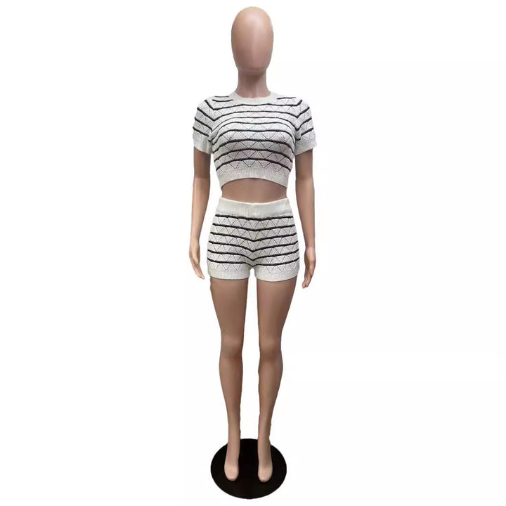Damen Crop-Top und Shorts Set mit grafischem Muster Echo Archiv
