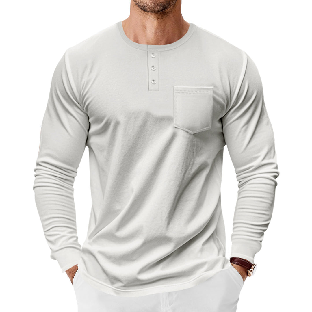 Herren Langarmshirt mit modischem Henley-Ausschnitt und praktischer Brusttasche Echoarchiv