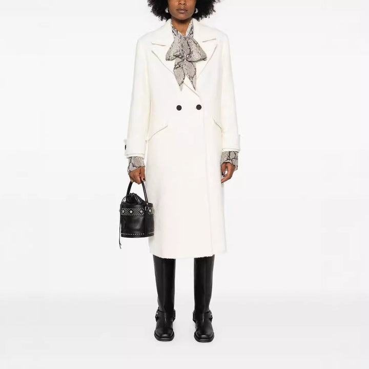 Damen Gerade geschnittener Midi-Wollmantel mit Oversize-Revers und verdeckter Knopfleiste Echoarchiv