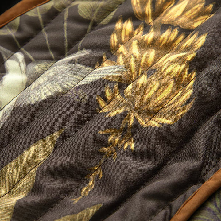 Damen Gepolsterte kurze Steppjacke mit botanischem Print und Kontrastpaspel Echoarchiv