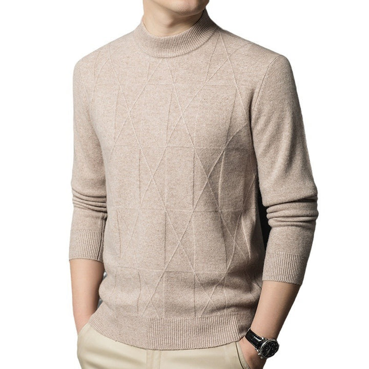 Herren eleganter Strickpullover mit hohem Kragen und modernem Rautenmuster Echoarchiv