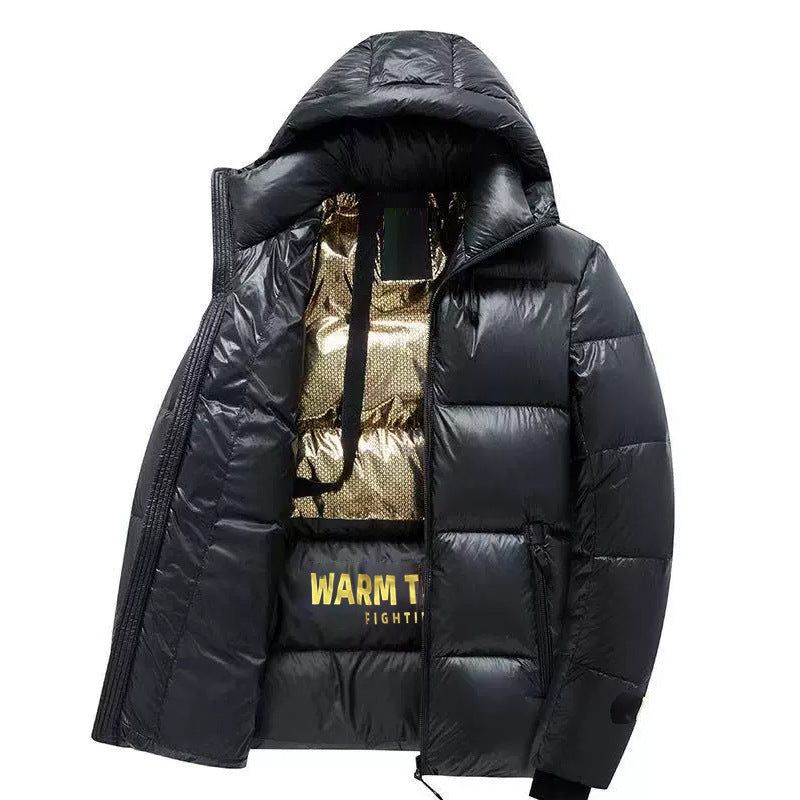 Herren glänzende Thermo-Steppjacke mit reflektierender Innenseite, Kapuze und wärmedämmender Füllung – Marzano
