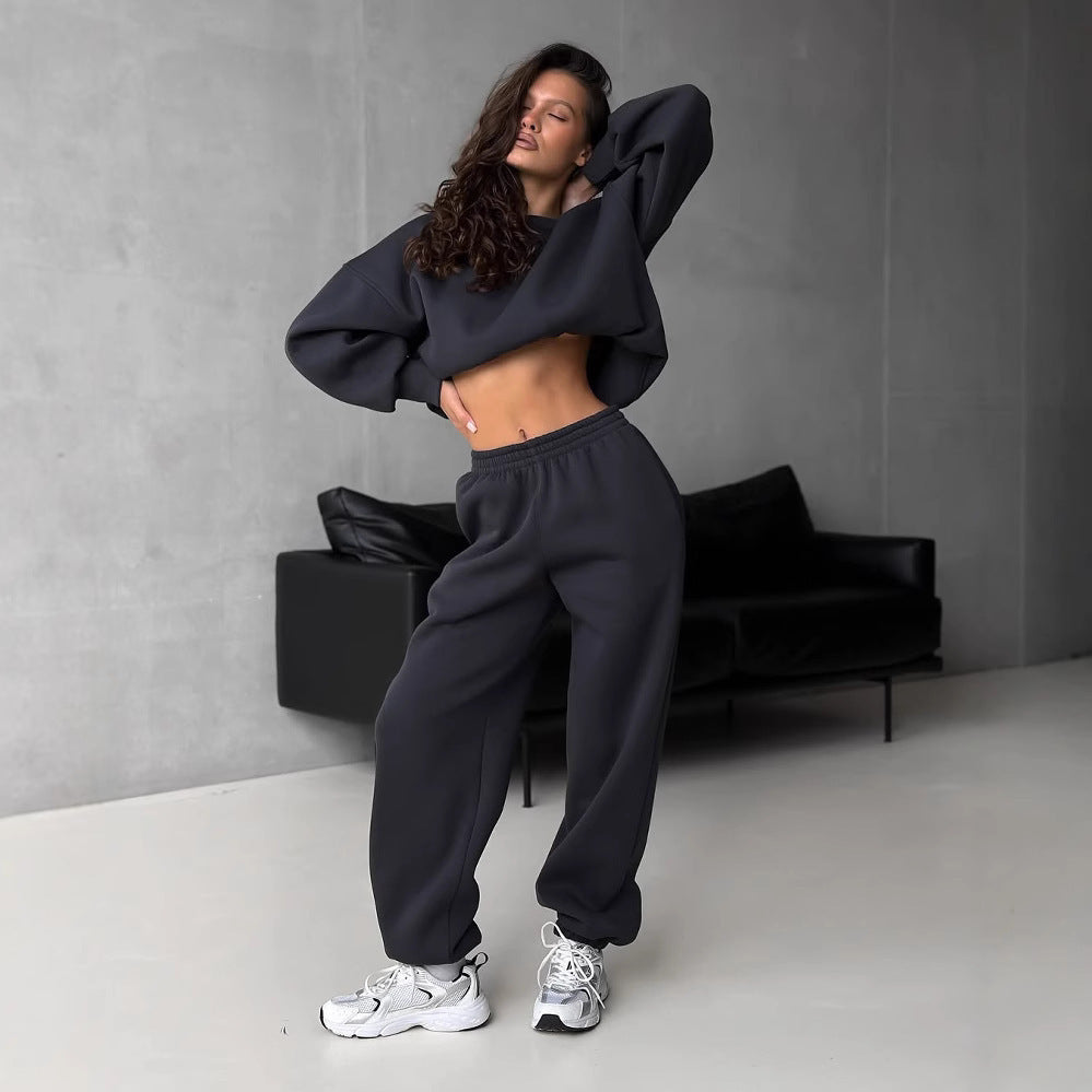 Damen taillenhohe French-Terry Jogginghose mit elastischem Bund und gerippten Fußbündchen – Avélisse