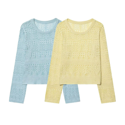 Damen Feinstrick-Openwork-Pullover mit Rundhalsausschnitt und filigranem Lochmuster Echo Archiv