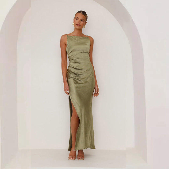 Damen Elegantes Satinabendkleid mit sexy Schlitz und raffiniertem Schnitt Echoarchiv
