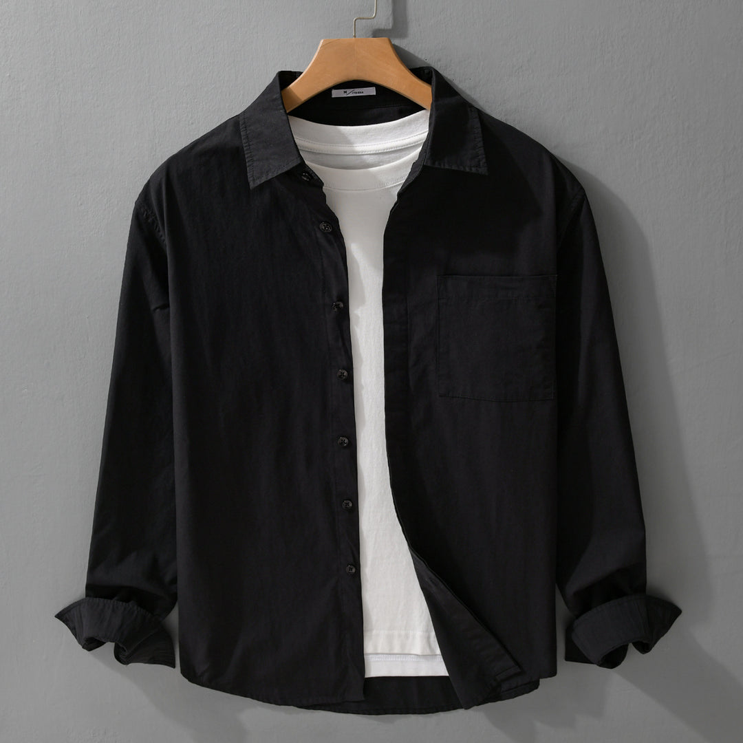 Herren Relaxed-Fit Baumwoll-Overshirt mit Kentkragen und Brusttasche Echoarchiv