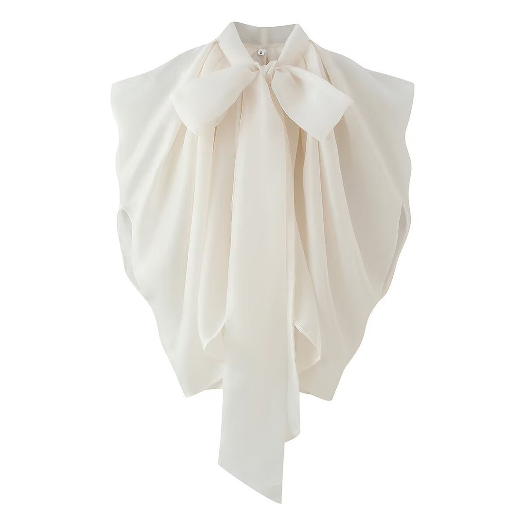 Damen Ärmellose Chiffonbluse mit Schleifenkragen Echoarchiv