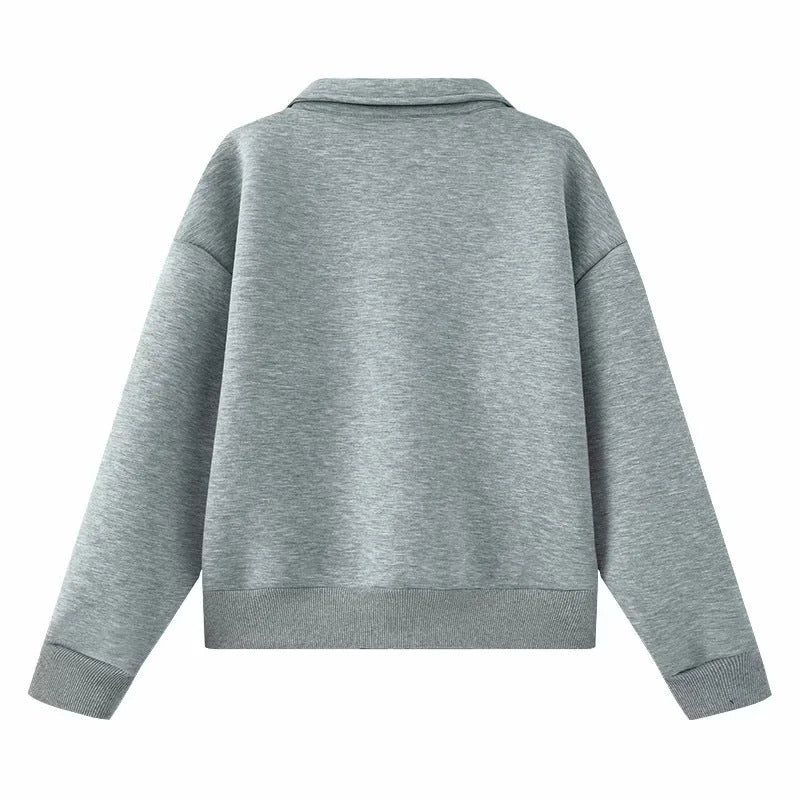 Damen lässige Sweatjacke mit durchgehendem Reißverschluss und Umlegekragen – Célinea