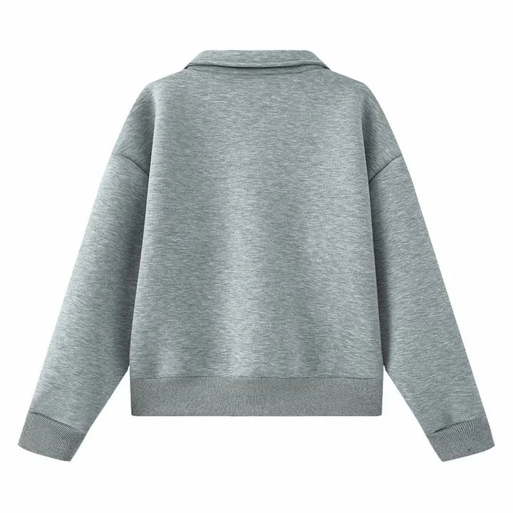 Damen lässige Sweatjacke mit durchgehendem Reißverschluss und Umlegekragen – Célinea
