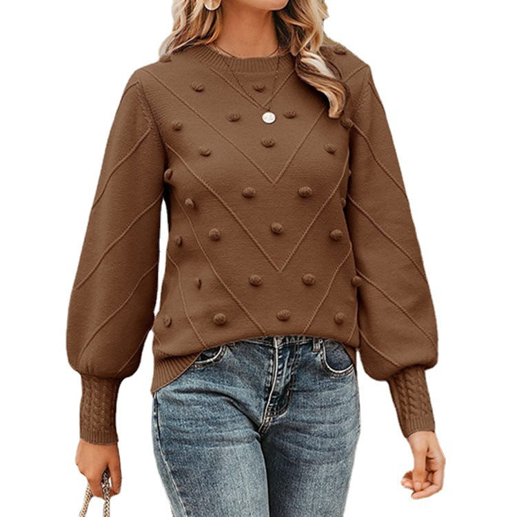 Damen nan gerippter Bobble-Pullover mit Ballonärmeln und Rundhalsausschnitt Echo Archiv