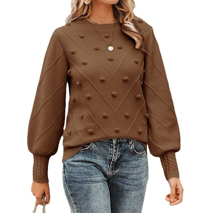 Damen nan gerippter Bobble-Pullover mit Ballonärmeln und Rundhalsausschnitt Echo Archiv