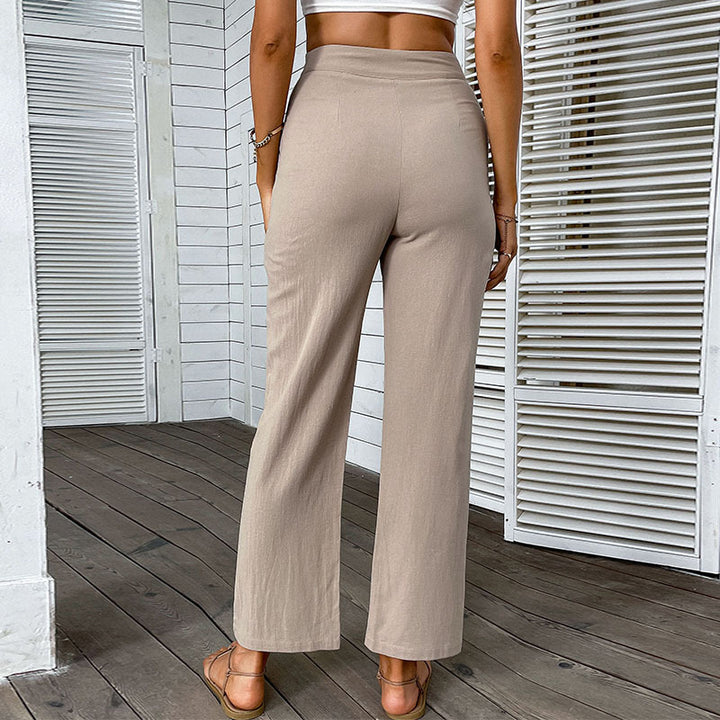 Damen Leichte Leinenoptik-Hose mit hoher Taille und geradem Bein Echoarchiv