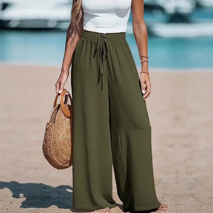 Damen High-Waist Elastischer Bund Weite Beinform Palazzo Strandhose Echoarchiv