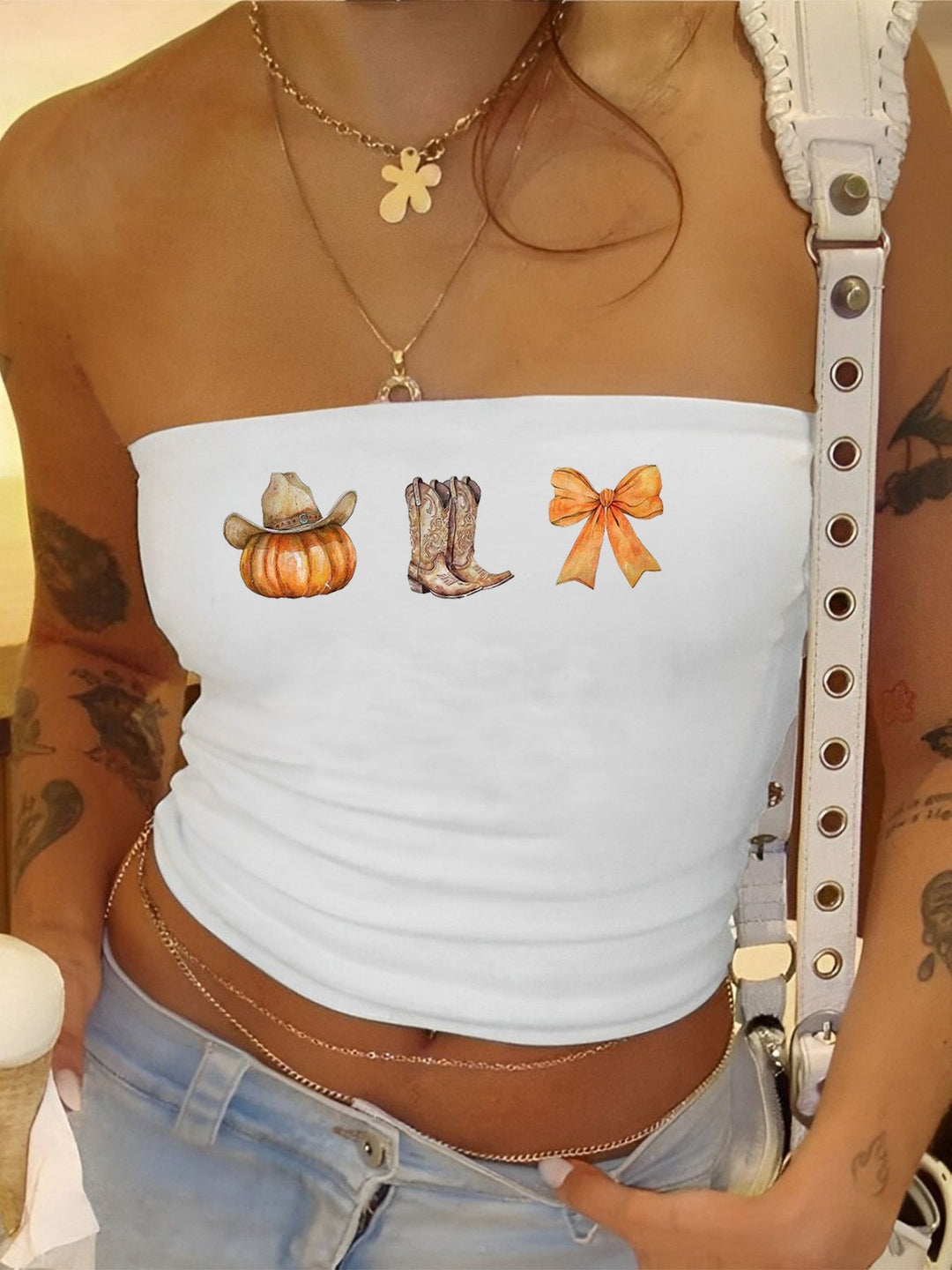 Damen Bandeau-Top mit fröhlichem Gespenster-Motiv Echo Archiv