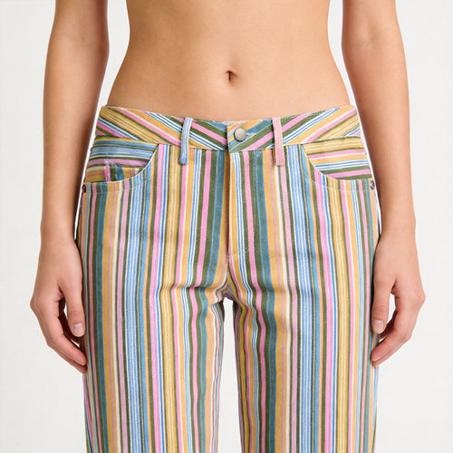 Damen Gerade geschnittene Hochbund-Hose mit vertikalem Multistreifenmuster und Five-Pocket-Schnitt Echo Archiv