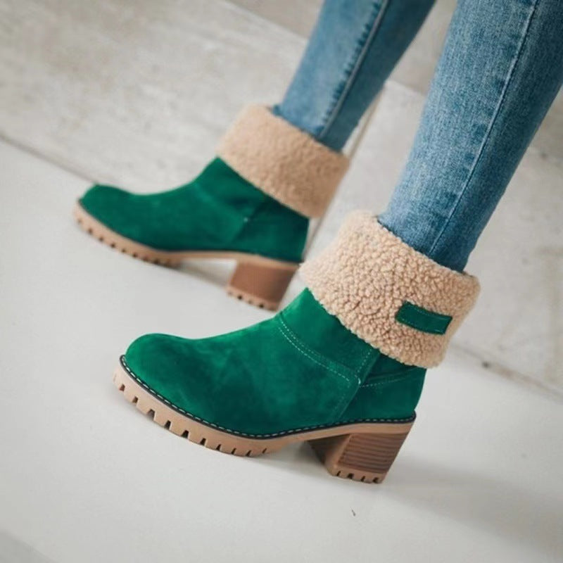 Damen Gefütterte Ankle-Boots mit Lammfell-Umschlag und profiliertem Blockabsatz Echoarchiv