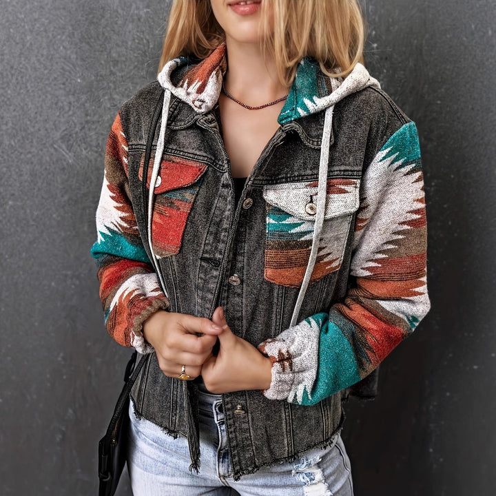 Damen Denimjacke im lässigen Boho-Stil mit Kapuze Echoarchiv