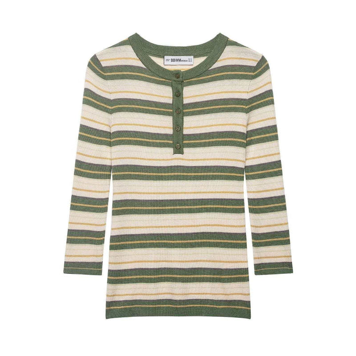 Damen Rippstrick-Longsleeve mit Henley-Knopfleiste und feinem Streifenmuster Echo Archiv