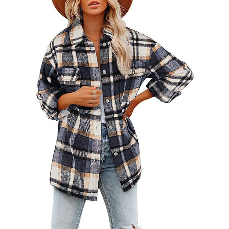 Damen Oversize-Karo-Hemdjacke mit Brusttaschen und weichem Flanell Echoarchiv