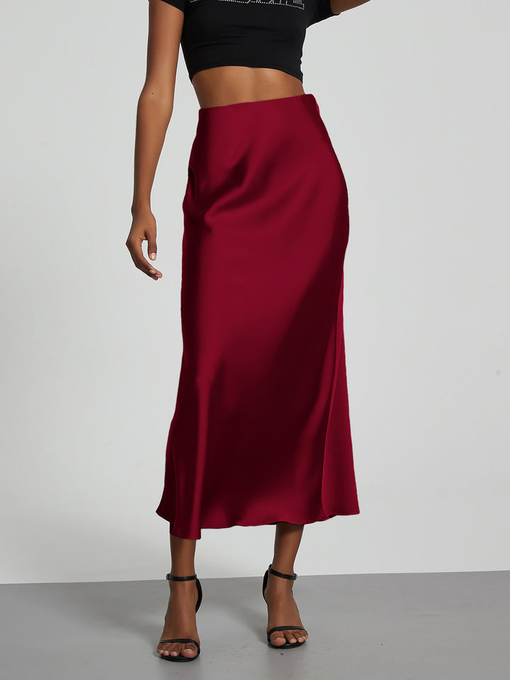 Damen Stilvolle Satin-Stretchrock mit hohem Bund und fließendem Schnitt Echo Archiv