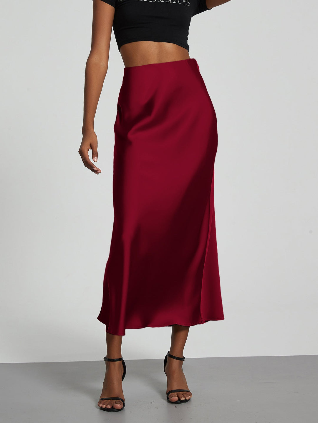 Damen Stilvolle Satin-Stretchrock mit hohem Bund und fließendem Schnitt Echoarchiv