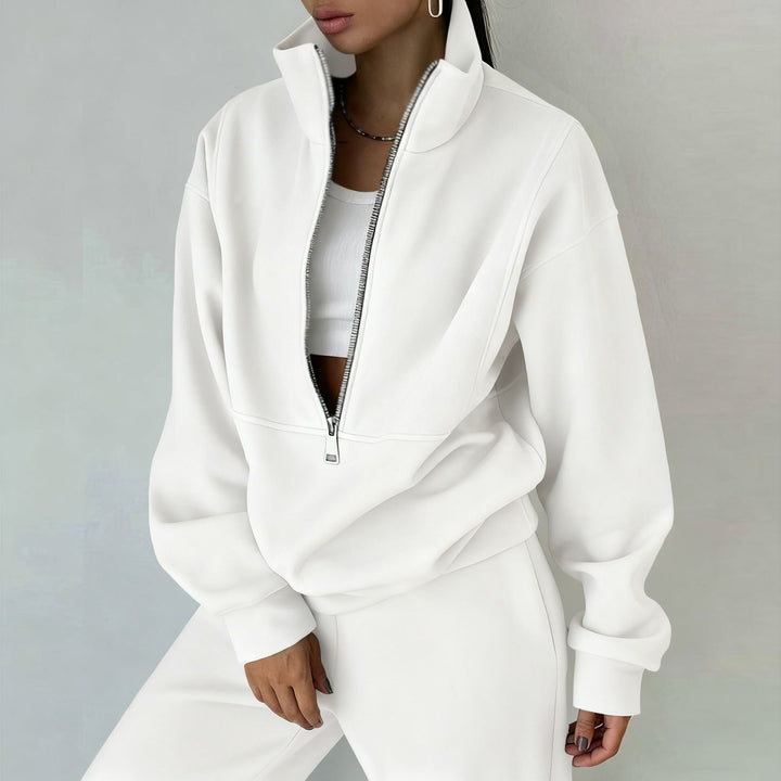 Damen nan Oversize Halbzip-Sweatshirt mit hohem Stehkragen und verdeckter Kängurutasche Echo Archiv